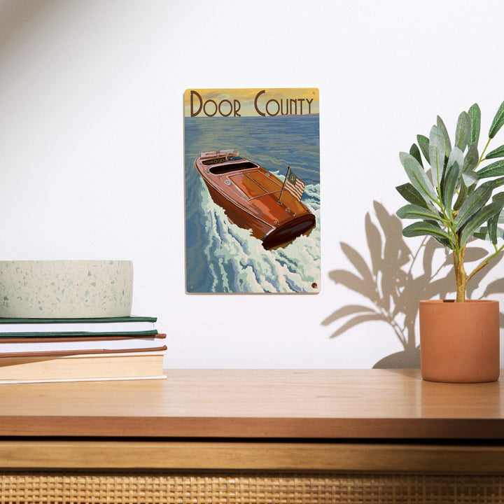 Door County, Wisconsin, Wooden Boat, Lantern Press Artwork, Wood Signs and Postcards - Lantern Press