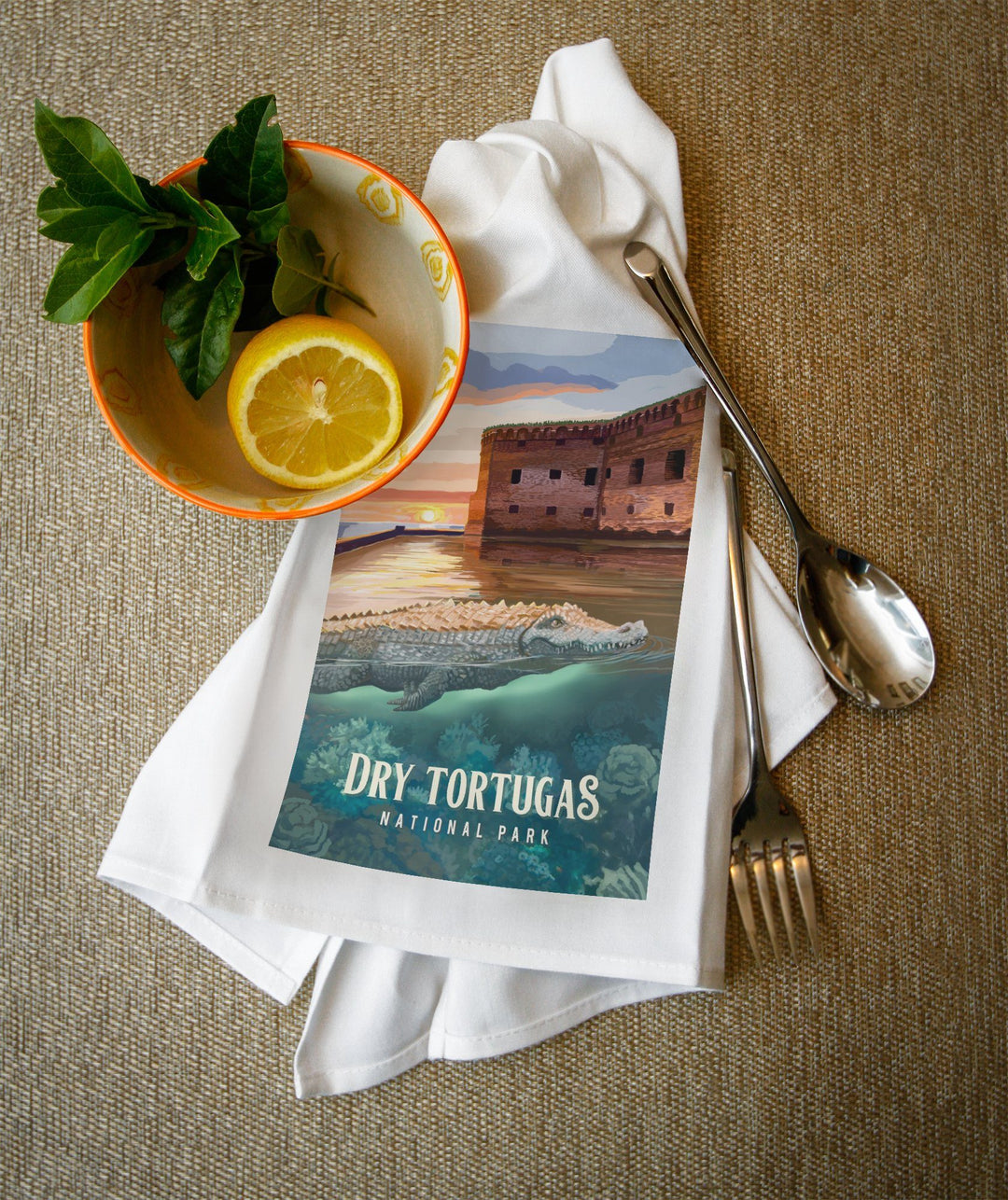 Dry Tortugas National Park, Florida, Painterly National Park Series, Organic Cotton Kitchen Tea Towels - Lantern Press