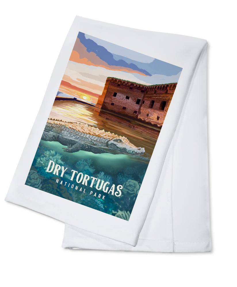 Dry Tortugas National Park, Florida, Painterly National Park Series, Organic Cotton Kitchen Tea Towels - Lantern Press