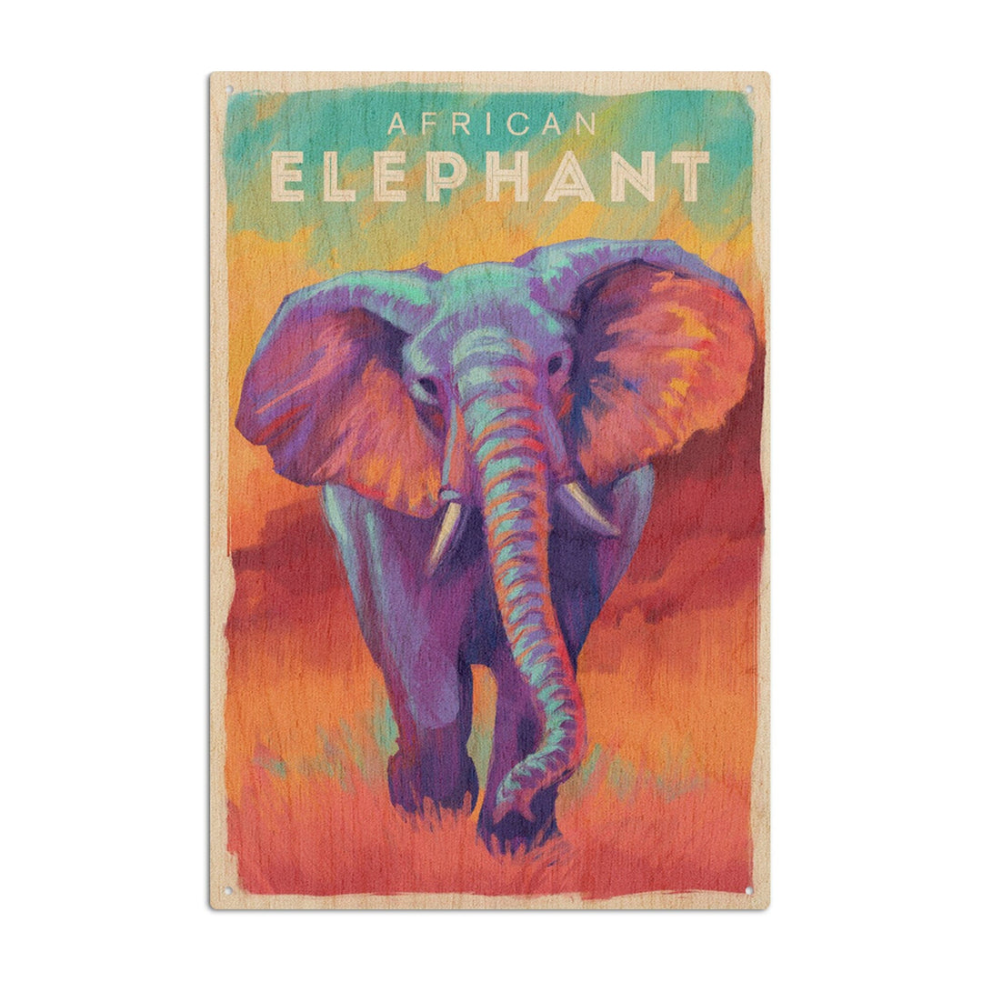 Elephant (African), Vivid, Lantern Press Artwork, Wood Signs and Postcards - Lantern Press