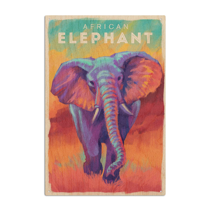 Elephant (African), Vivid, Lantern Press Artwork, Wood Signs and Postcards - Lantern Press