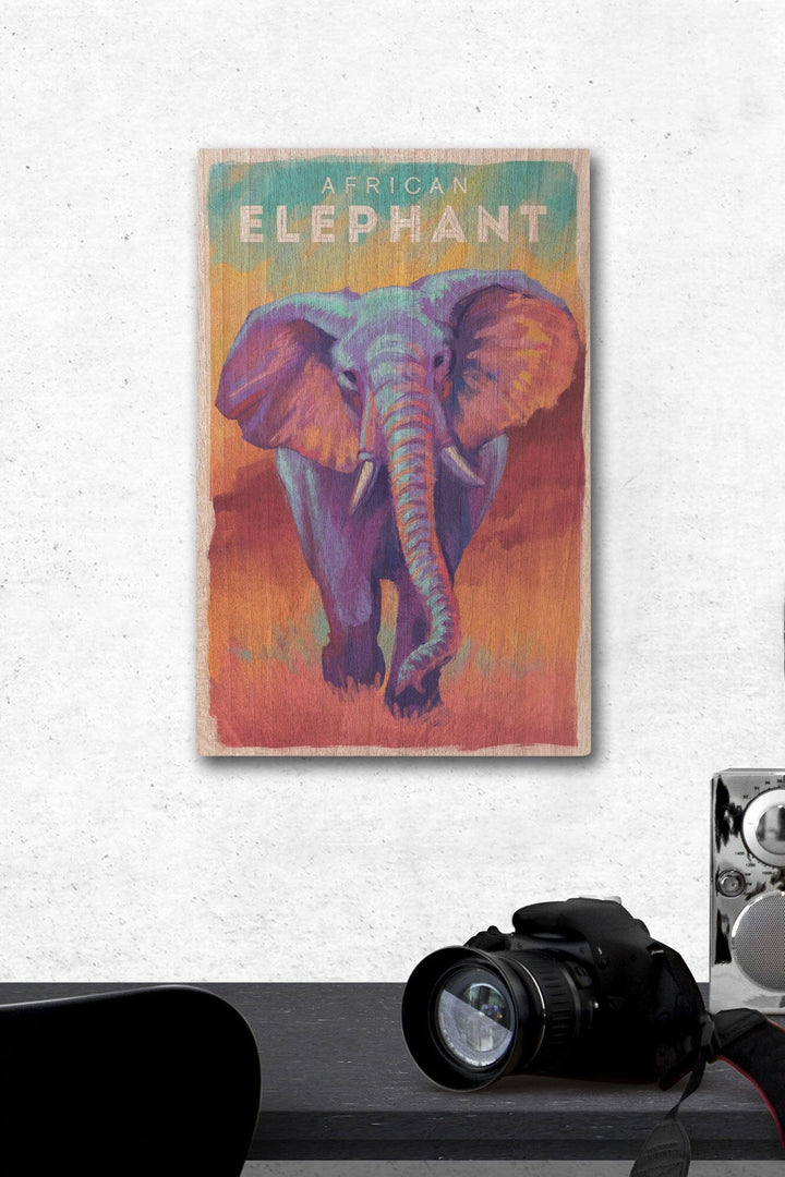 Elephant (African), Vivid, Lantern Press Artwork, Wood Signs and Postcards - Lantern Press