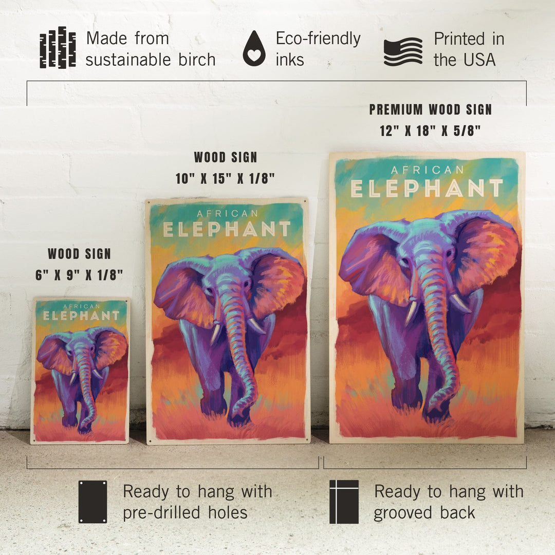 Elephant (African), Vivid, Lantern Press Artwork, Wood Signs and Postcards - Lantern Press