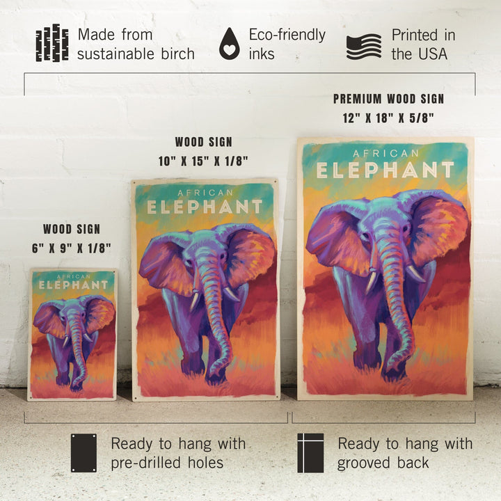 Elephant (African), Vivid, Lantern Press Artwork, Wood Signs and Postcards - Lantern Press