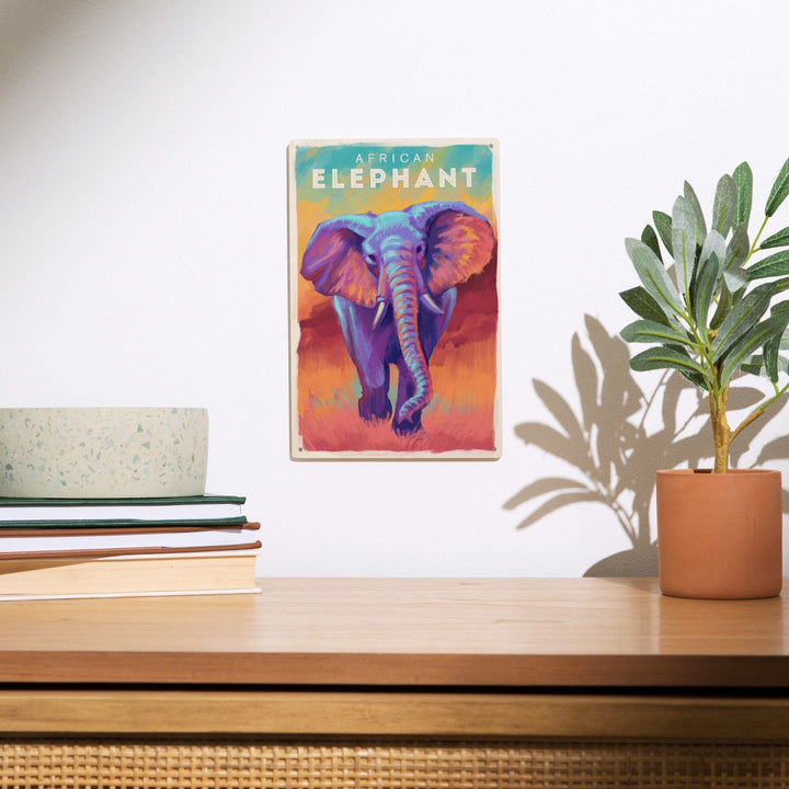 Elephant (African), Vivid, Lantern Press Artwork, Wood Signs and Postcards - Lantern Press