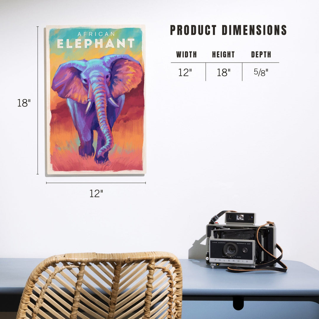 Elephant (African), Vivid, Lantern Press Artwork, Wood Signs and Postcards - Lantern Press