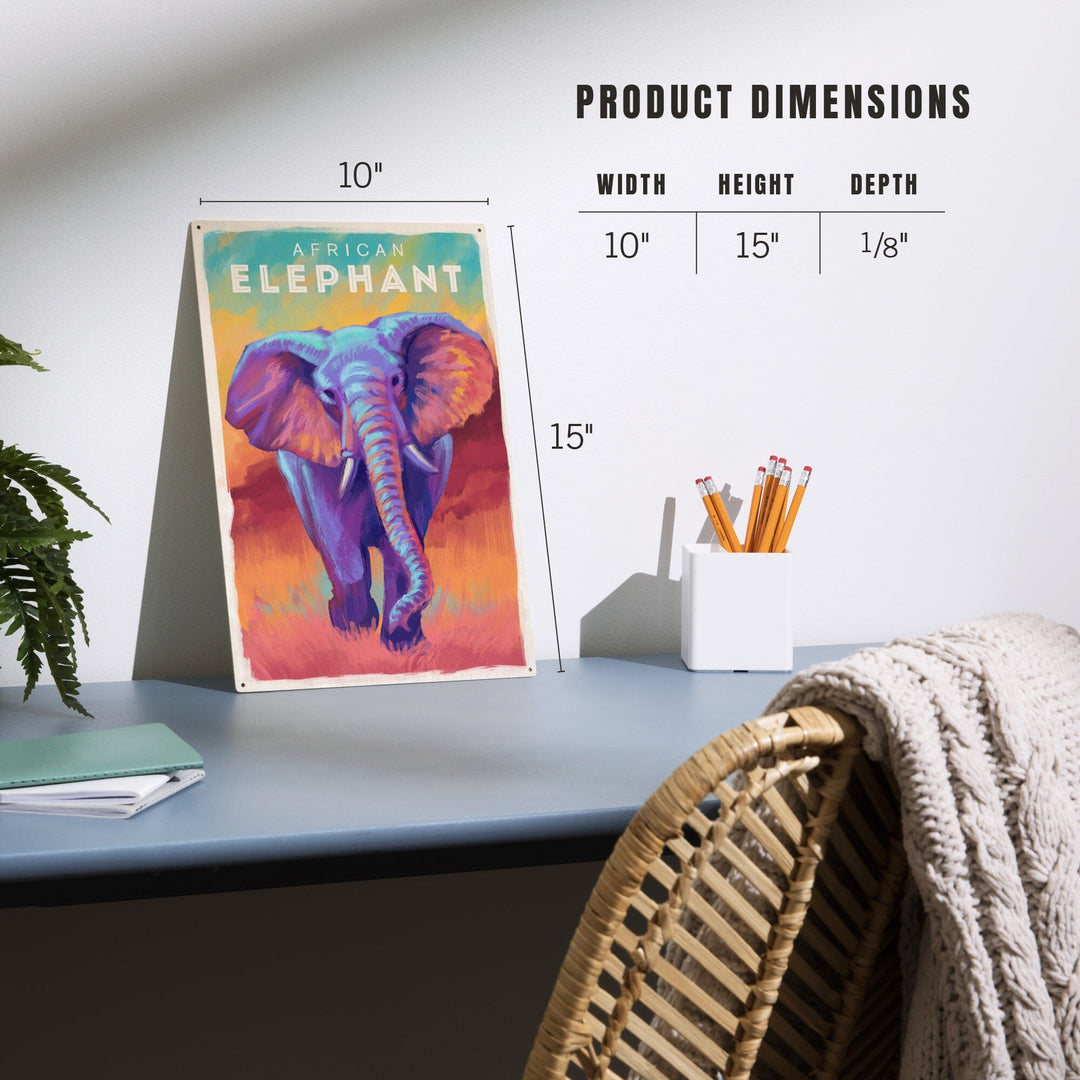 Elephant (African), Vivid, Lantern Press Artwork, Wood Signs and Postcards - Lantern Press