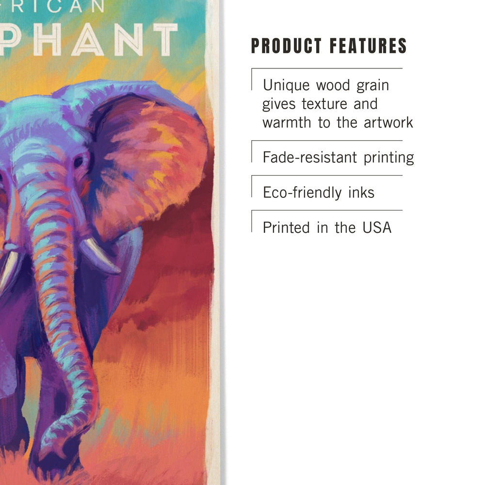 Elephant (African), Vivid, Lantern Press Artwork, Wood Signs and Postcards - Lantern Press