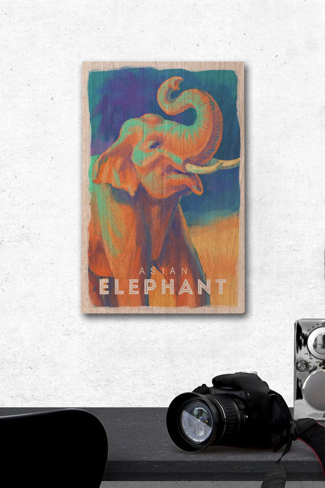 Elephant (Asian), Vivid, Lantern Press Artwork, Wood Signs and Postcards - Lantern Press