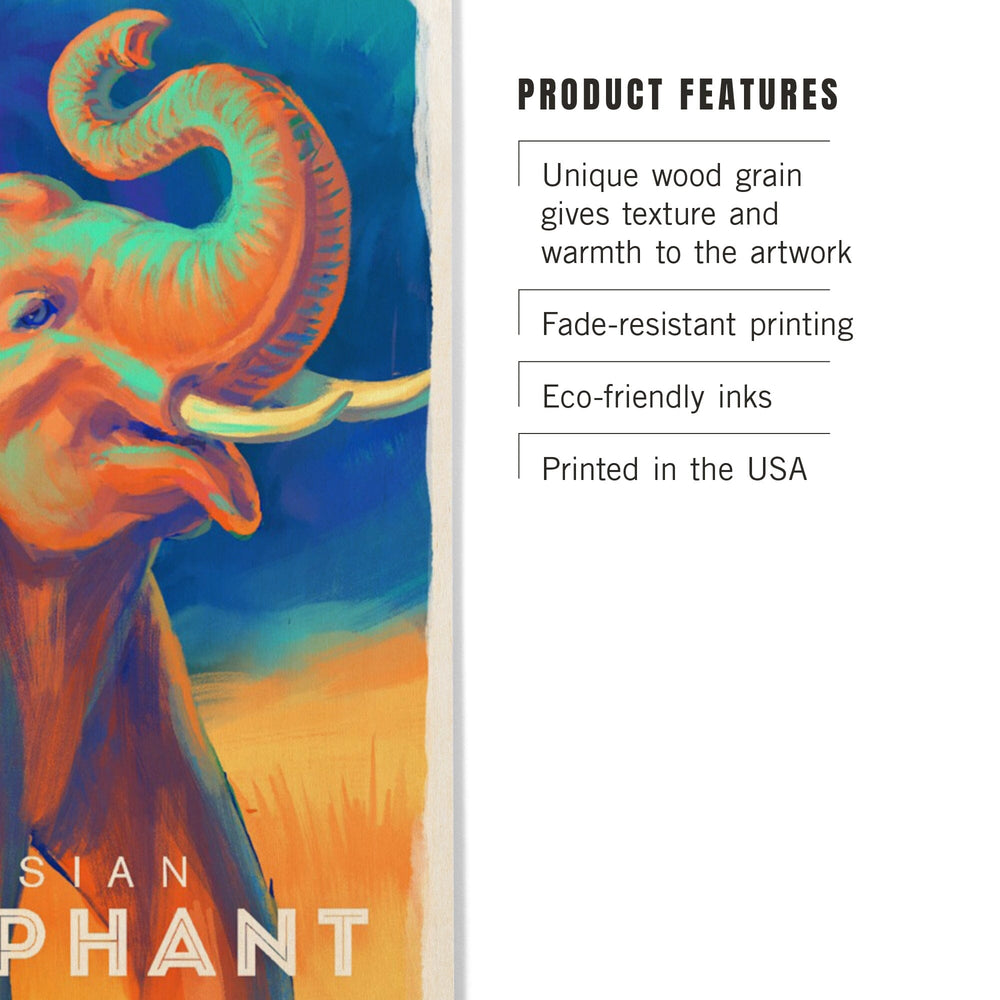 Elephant (Asian), Vivid, Lantern Press Artwork, Wood Signs and Postcards - Lantern Press