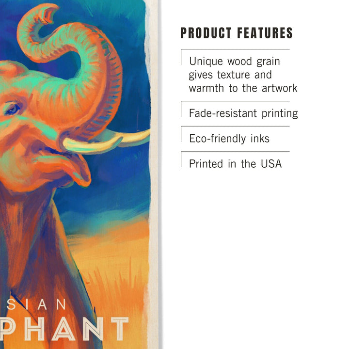 Elephant (Asian), Vivid, Lantern Press Artwork, Wood Signs and Postcards - Lantern Press
