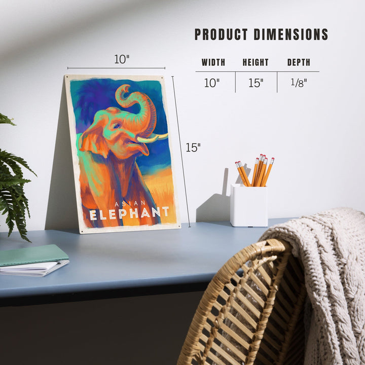 Elephant (Asian), Vivid, Lantern Press Artwork, Wood Signs and Postcards - Lantern Press