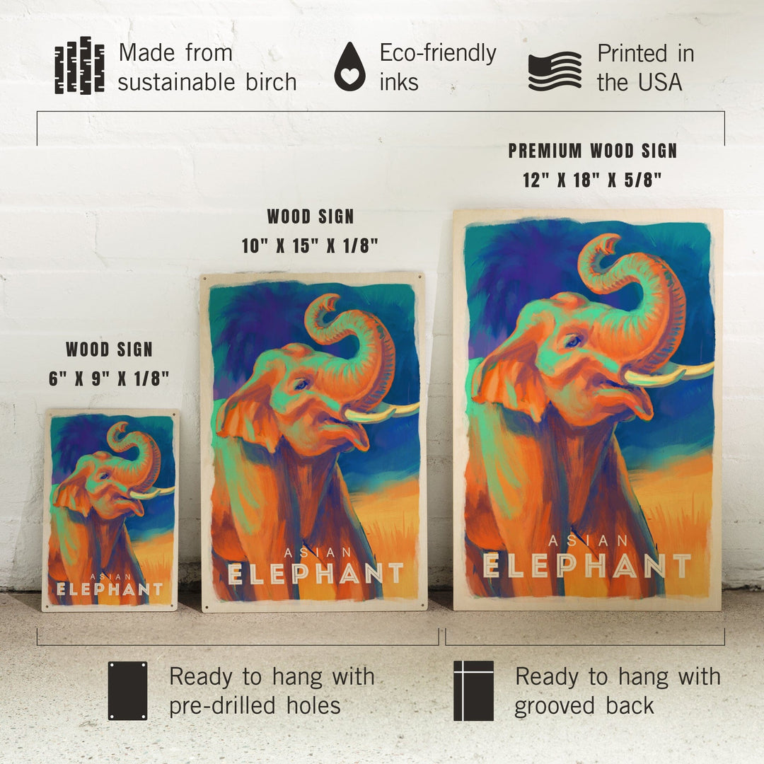 Elephant (Asian), Vivid, Lantern Press Artwork, Wood Signs and Postcards - Lantern Press