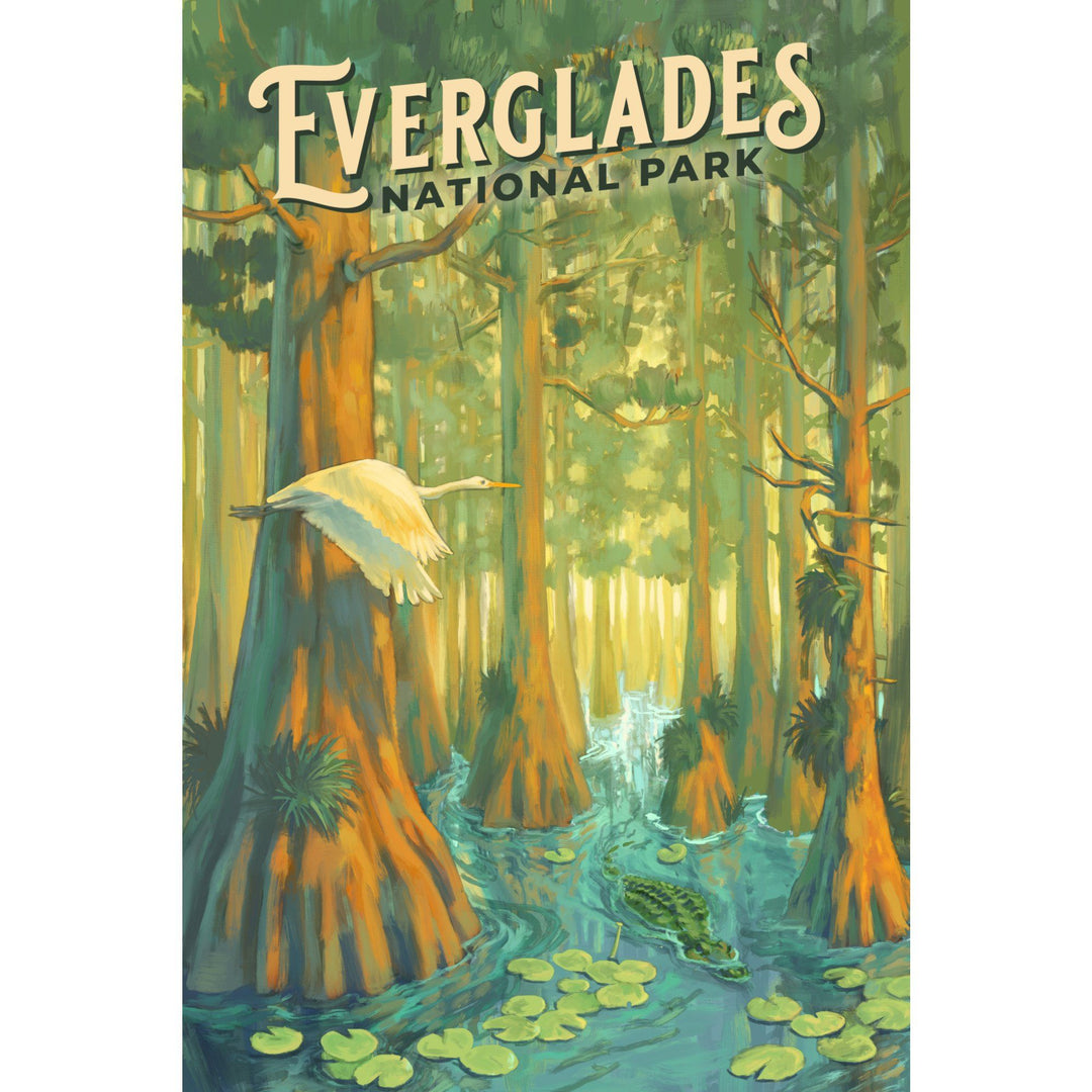 Everglades National Park, Florida, Oil Painting, Organic Cotton Kitchen Tea Towels - Lantern Press