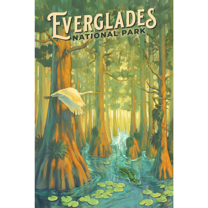 Everglades National Park, Florida, Oil Painting, Organic Cotton Kitchen Tea Towels - Lantern Press