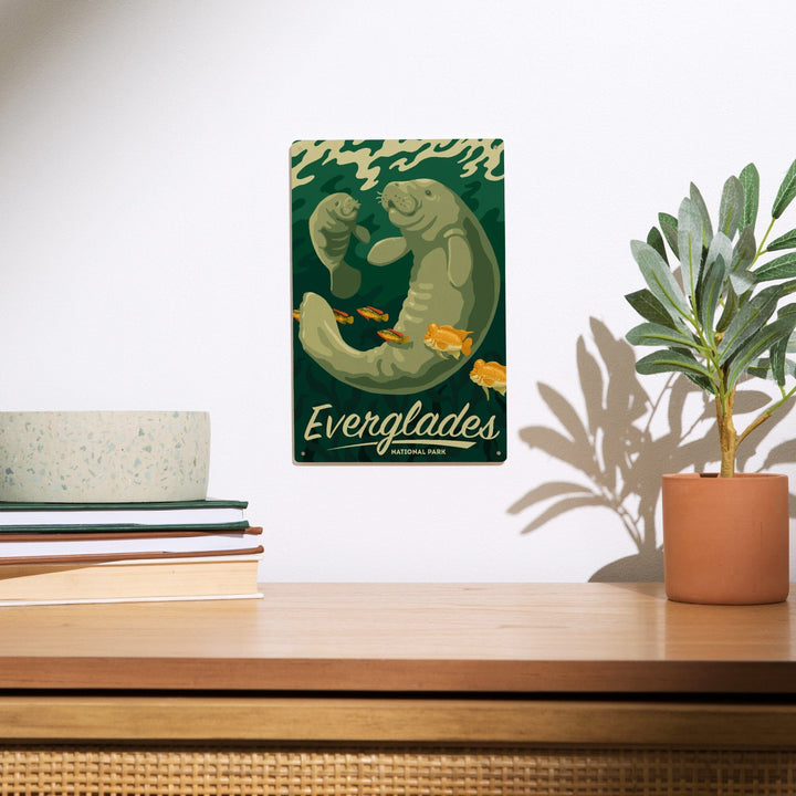 Everglades National Park, Manatee and Calf Swimming, Lantern Press Artwork, Wood Signs and Postcards - Lantern Press
