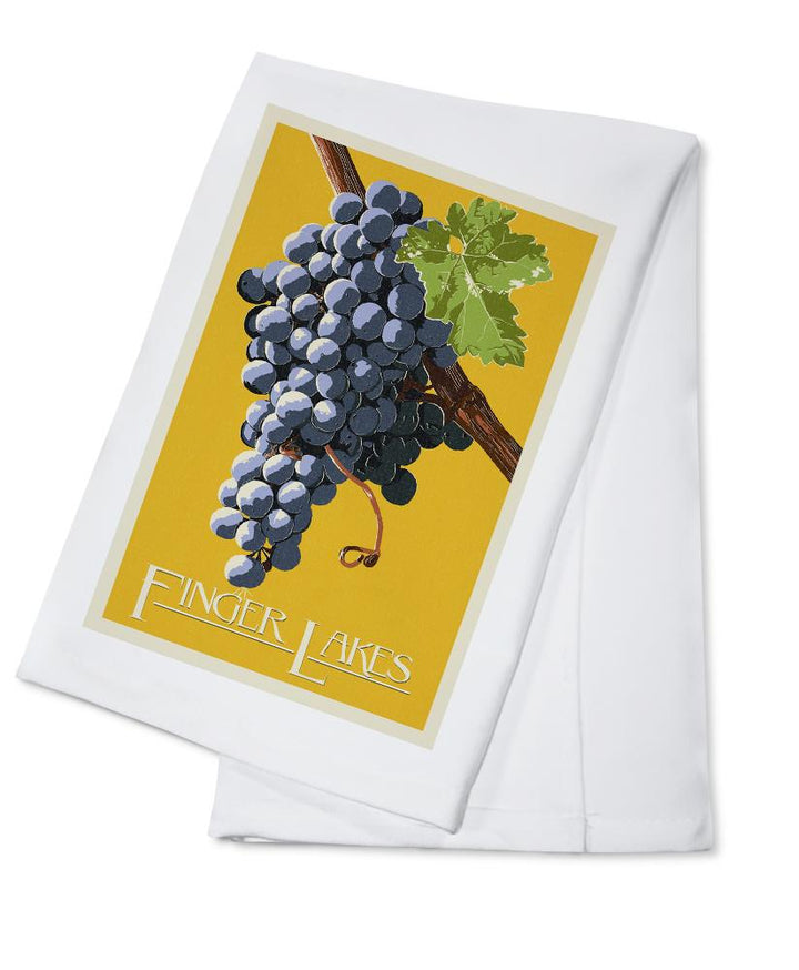 Finger Lakes, New York, Wine Grapes, Letterpress, Organic Cotton Kitchen Tea Towels - Lantern Press