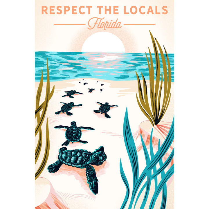 Florida, Courageous Explorer Collection, Turtle, Respect the Locals, Organic Cotton Kitchen Tea Towels - Lantern Press