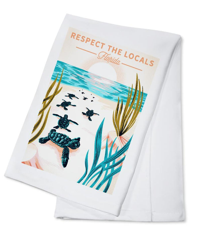Florida, Courageous Explorer Collection, Turtle, Respect the Locals, Organic Cotton Kitchen Tea Towels - Lantern Press