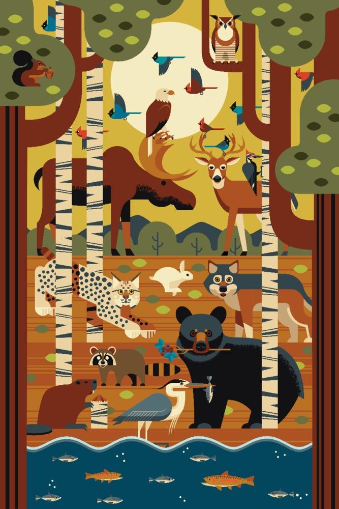 Forest Animals, Geometric, Art & Giclee Prints - Lantern Press
