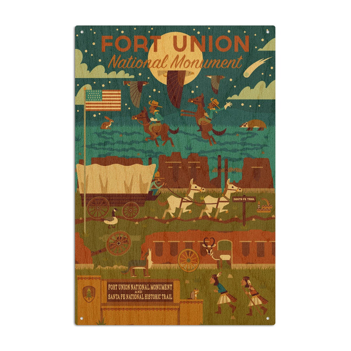 Fort Union National Monument, New Mexico, Night Scene, Geometric, Lantern Press Artwork, Wood Signs and Postcards - Lantern Press