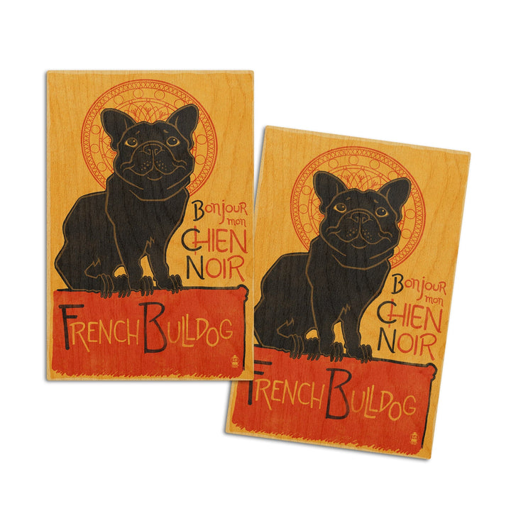 French Bulldog, Retro Chien Noir Ad, Lantern Press Artwork, Wood Signs and Postcards - Lantern Press