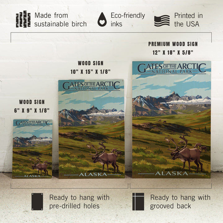 Gates of the Arctic National Park, Alaska, Caribou & Mountains, Lantern Press Artwork, Wood Signs and Postcards - Lantern Press