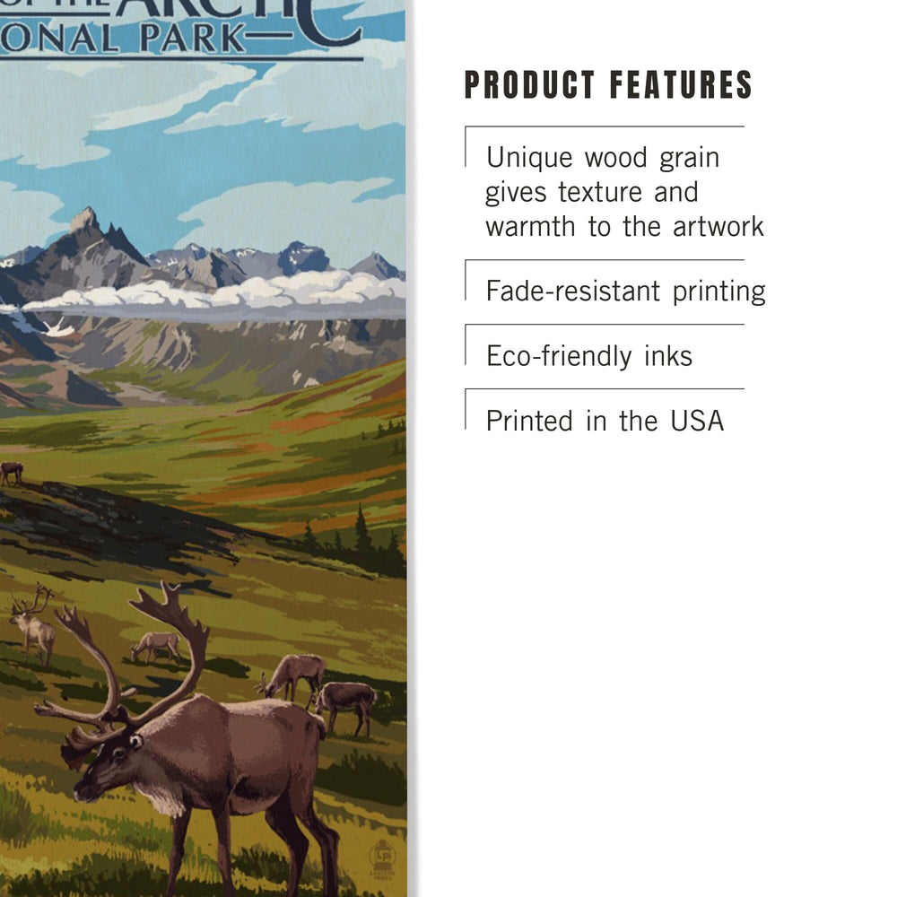 Gates of the Arctic National Park, Alaska, Caribou & Mountains, Lantern Press Artwork, Wood Signs and Postcards - Lantern Press