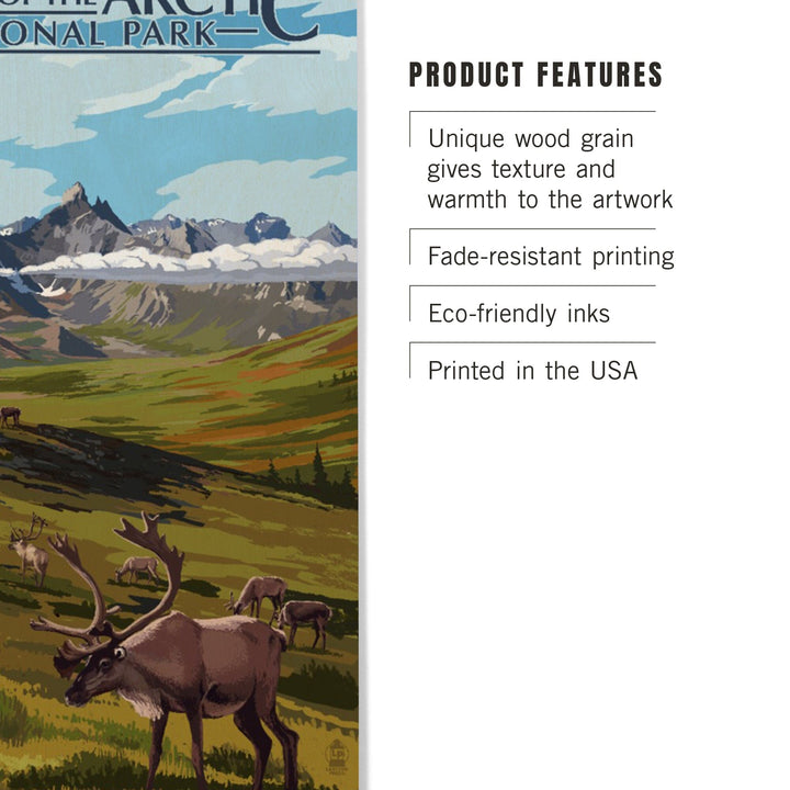 Gates of the Arctic National Park, Alaska, Caribou & Mountains, Lantern Press Artwork, Wood Signs and Postcards - Lantern Press