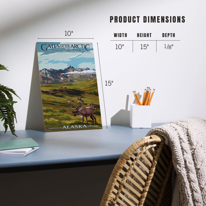 Gates of the Arctic National Park, Alaska, Caribou & Mountains, Lantern Press Artwork, Wood Signs and Postcards - Lantern Press