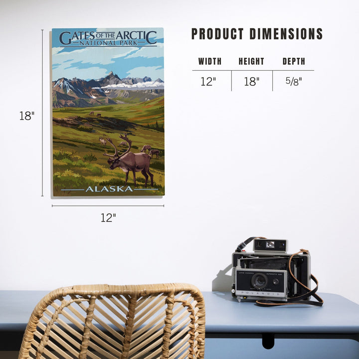 Gates of the Arctic National Park, Alaska, Caribou & Mountains, Lantern Press Artwork, Wood Signs and Postcards - Lantern Press
