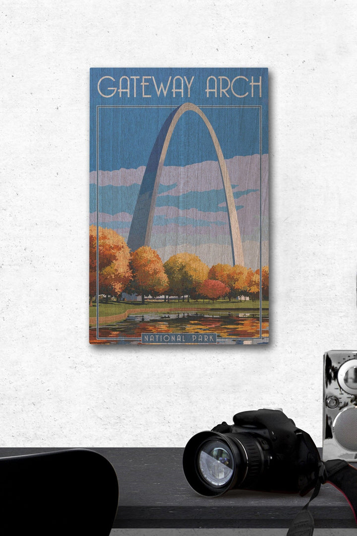 Gateway Arch National Park, Arch and Trees in Fall, Lantern Press Artwork, Wood Signs and Postcards - Lantern Press