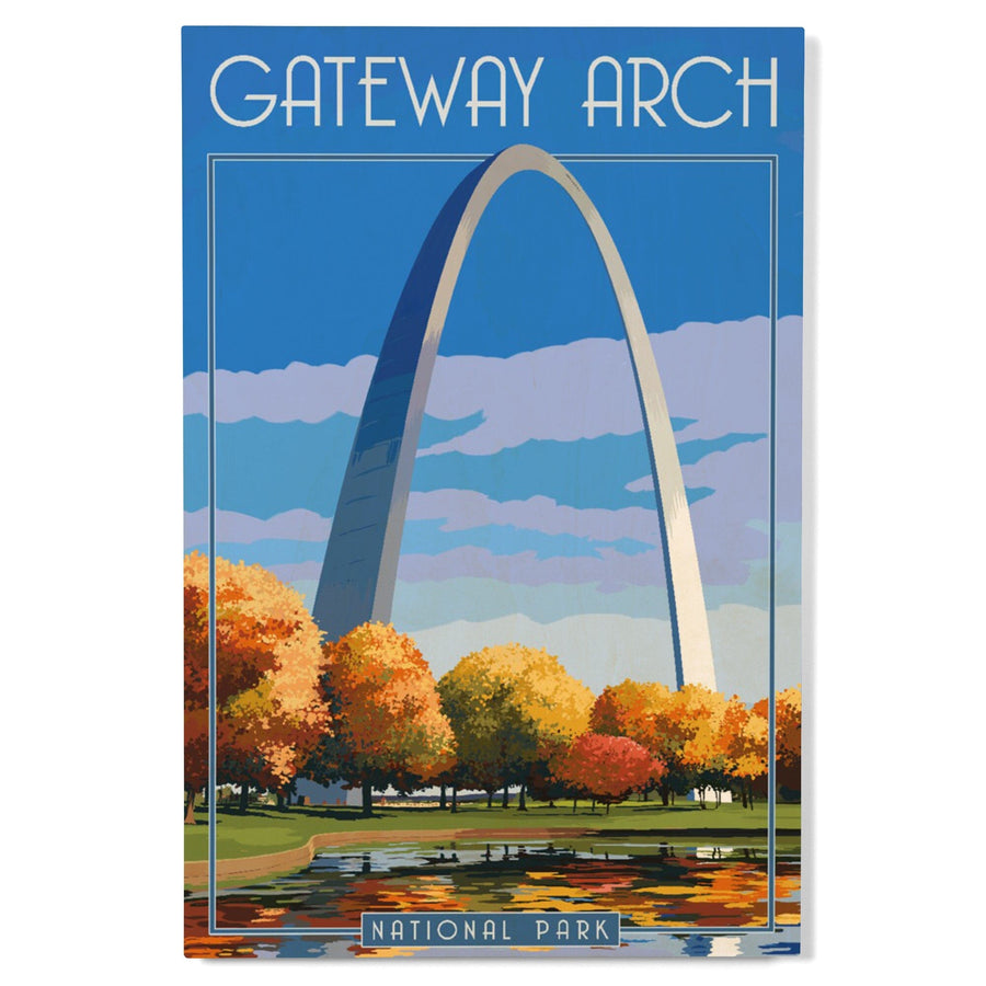 Gateway Arch National Park, Arch and Trees in Fall, Lantern Press Artwork, Wood Signs and Postcards - Lantern Press