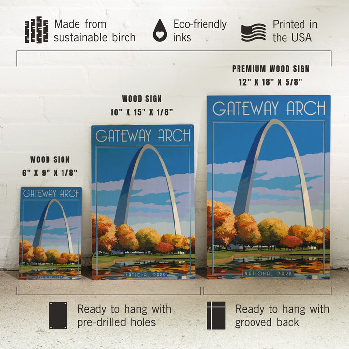 Gateway Arch National Park, Arch and Trees in Fall, Lantern Press Artwork, Wood Signs and Postcards - Lantern Press