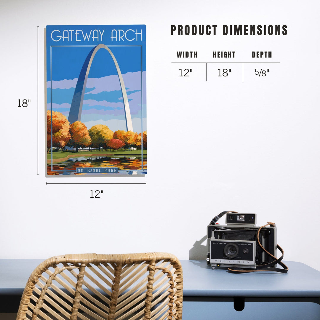 Gateway Arch National Park, Arch and Trees in Fall, Lantern Press Artwork, Wood Signs and Postcards - Lantern Press