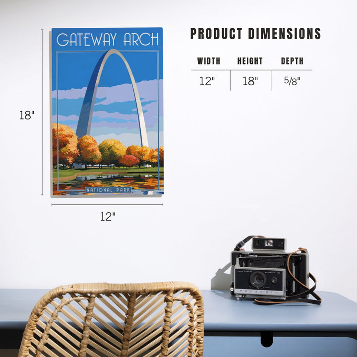 Gateway Arch National Park, Arch and Trees in Fall, Lantern Press Artwork, Wood Signs and Postcards - Lantern Press