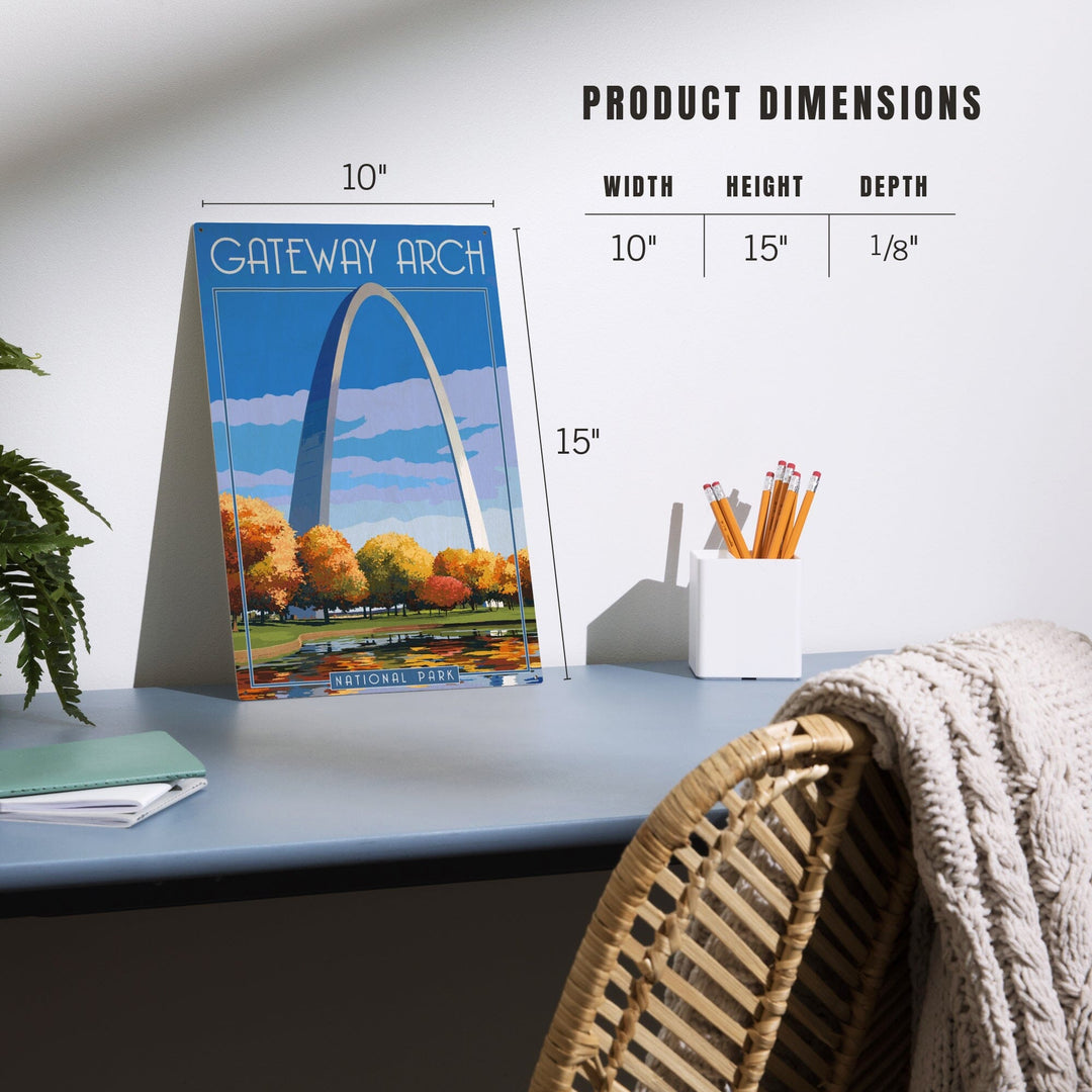 Gateway Arch National Park, Arch and Trees in Fall, Lantern Press Artwork, Wood Signs and Postcards - Lantern Press