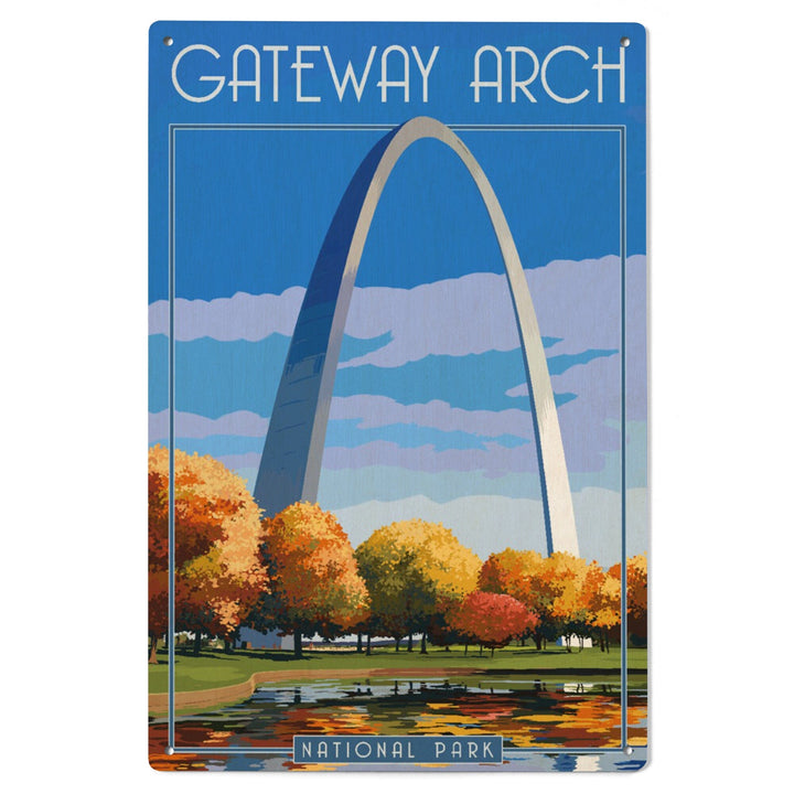 Gateway Arch National Park, Arch and Trees in Fall, Lantern Press Artwork, Wood Signs and Postcards - Lantern Press