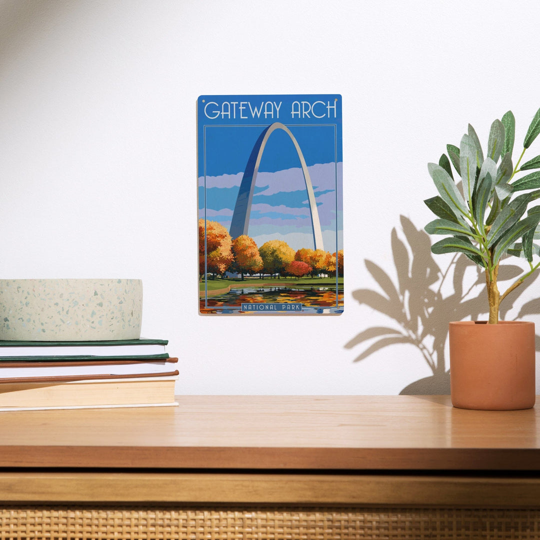 Gateway Arch National Park, Arch and Trees in Fall, Lantern Press Artwork, Wood Signs and Postcards - Lantern Press