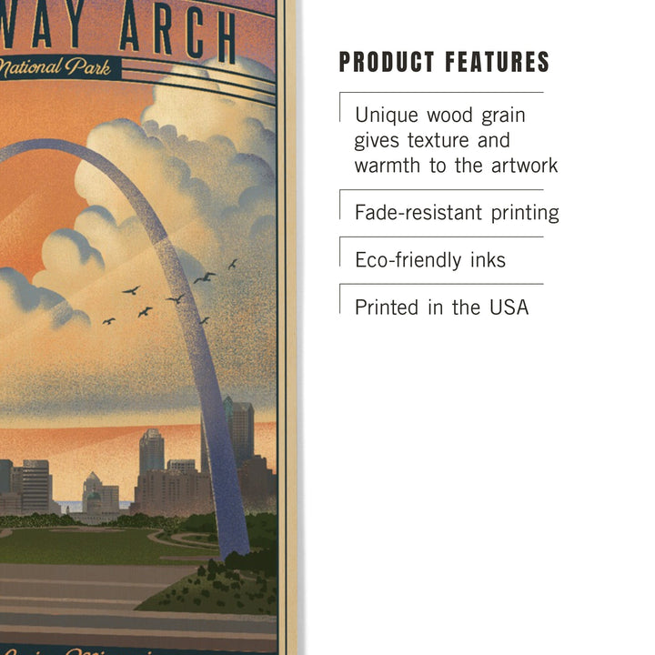 Gateway Arch National Park, Missouri, Lithograph National Park Series, Lantern Press Artwork, Wood Signs and Postcards - Lantern Press