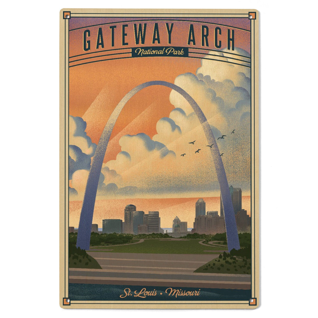 Gateway Arch National Park, Missouri, Lithograph National Park Series, Lantern Press Artwork, Wood Signs and Postcards - Lantern Press