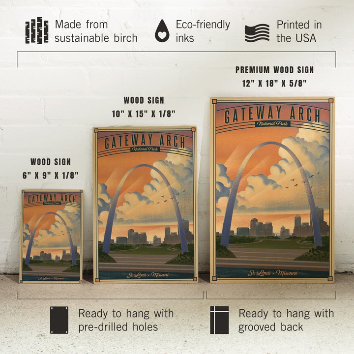 Gateway Arch National Park, Missouri, Lithograph National Park Series, Lantern Press Artwork, Wood Signs and Postcards - Lantern Press