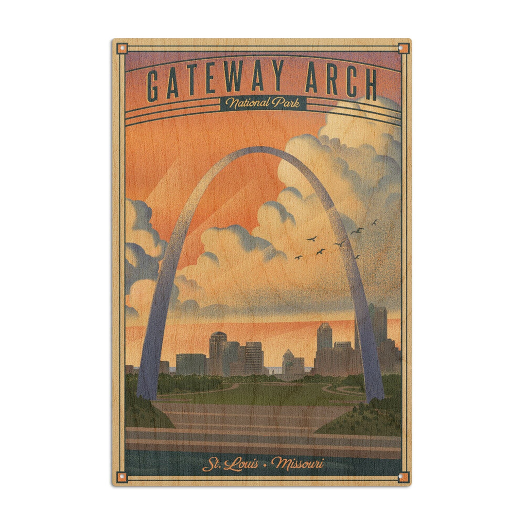 Gateway Arch National Park, Missouri, Lithograph National Park Series, Lantern Press Artwork, Wood Signs and Postcards - Lantern Press