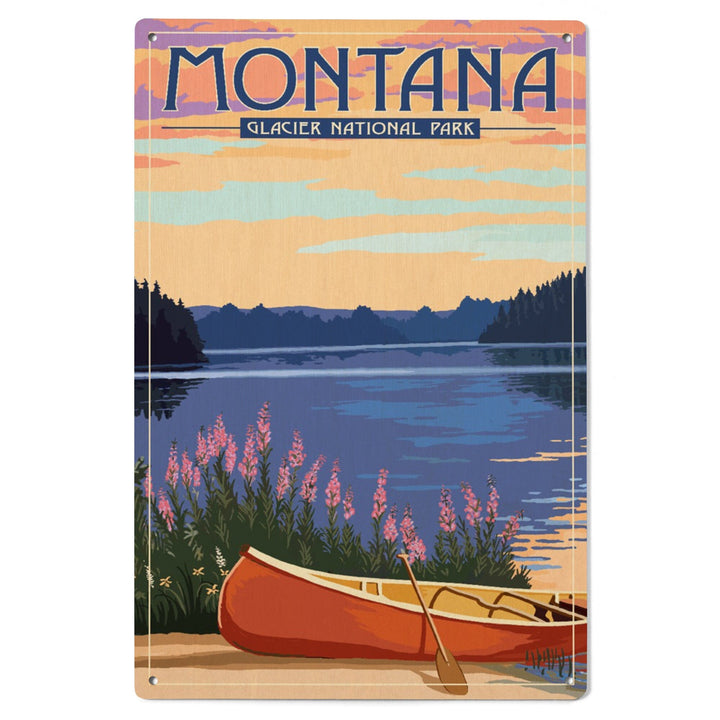 Glacier National Park, Montana, Canoe & Lake, Lantern Press Artwork, Wood Signs and Postcards - Lantern Press