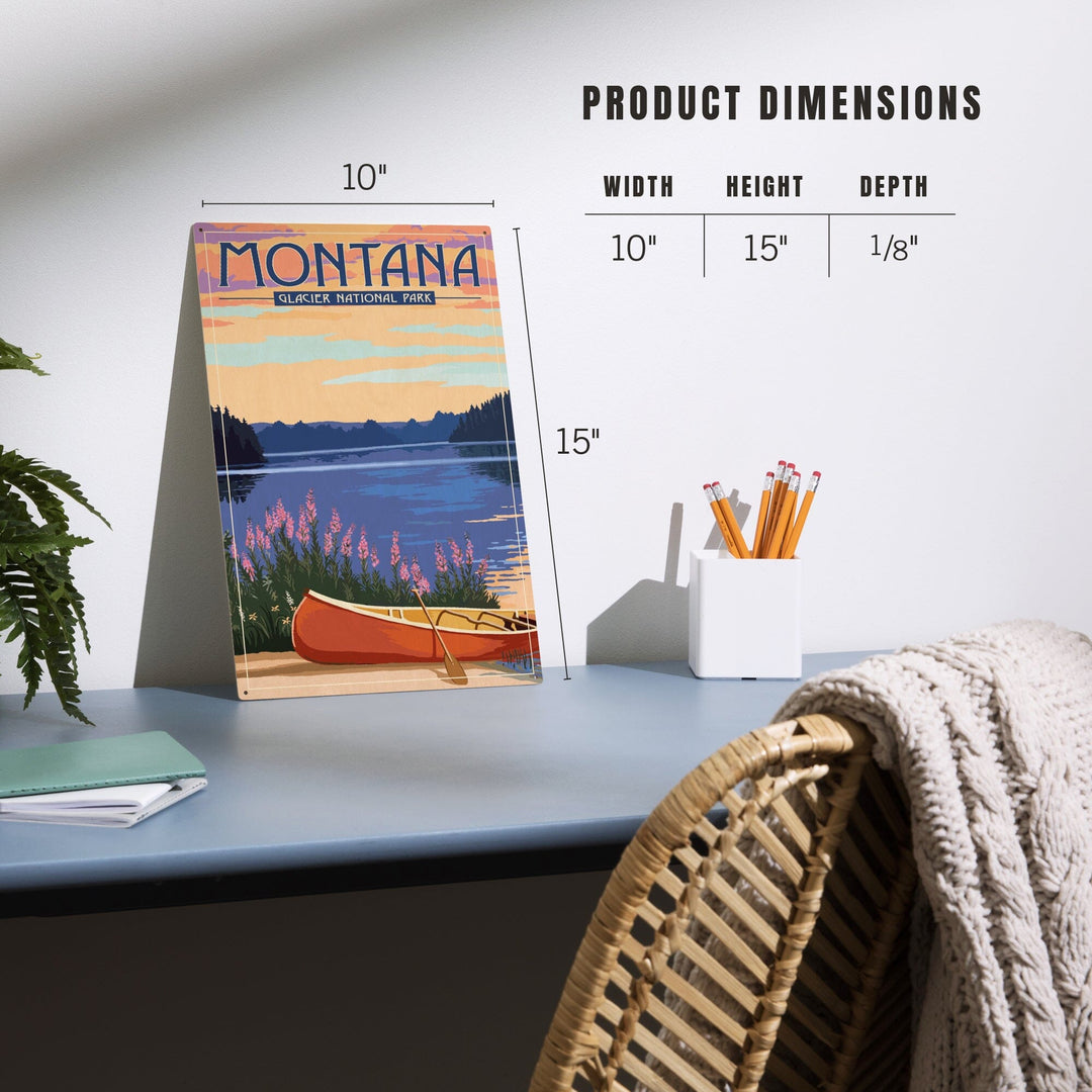 Glacier National Park, Montana, Canoe & Lake, Lantern Press Artwork, Wood Signs and Postcards - Lantern Press