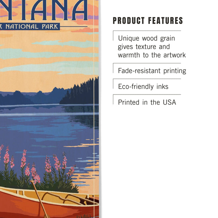 Glacier National Park, Montana, Canoe & Lake, Lantern Press Artwork, Wood Signs and Postcards - Lantern Press