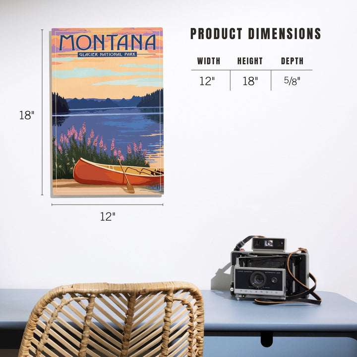Glacier National Park, Montana, Canoe & Lake, Lantern Press Artwork, Wood Signs and Postcards - Lantern Press
