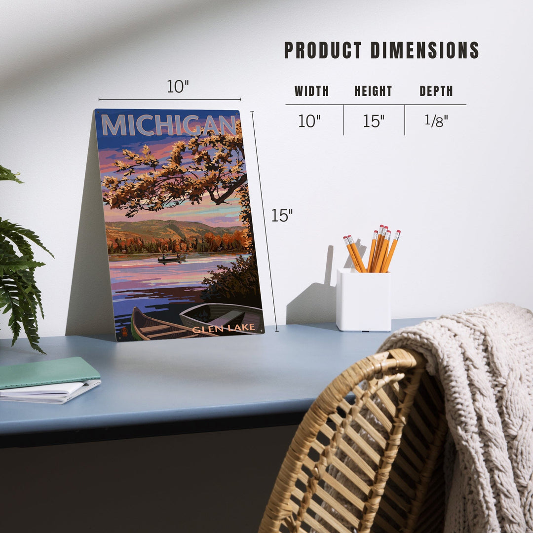 Glen Lake, Michigan, Lake Scene at Dusk, Lantern Press Artwork, Wood Signs and Postcards - Lantern Press