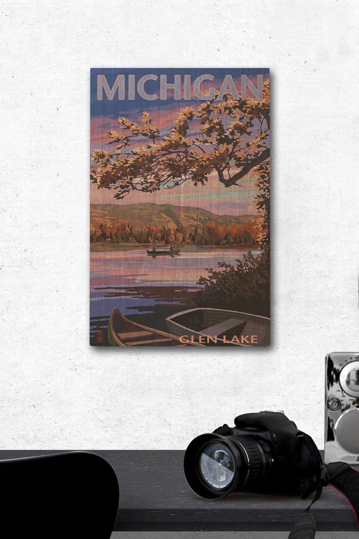 Glen Lake, Michigan, Lake Scene at Dusk, Lantern Press Artwork, Wood Signs and Postcards - Lantern Press