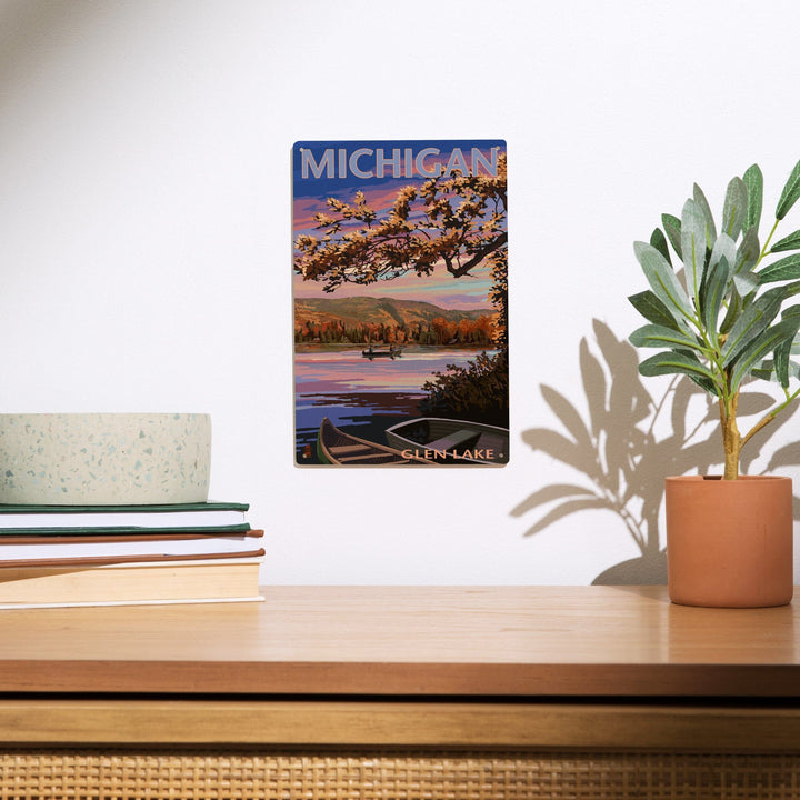 Glen Lake, Michigan, Lake Scene at Dusk, Lantern Press Artwork, Wood Signs and Postcards - Lantern Press